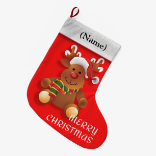 Merry Christmas the red nose reindeer, Large Christmas Stocking