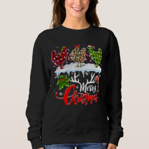 Merry Christmas Three Chicken Buffalo Leopard Red Sweatshirt
