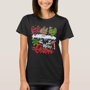 Merry Christmas Three Chicken Buffalo Leopard Red T-Shirt