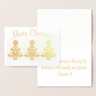 Merry Christmas Three Elaborate Tree Outlines Foil Card