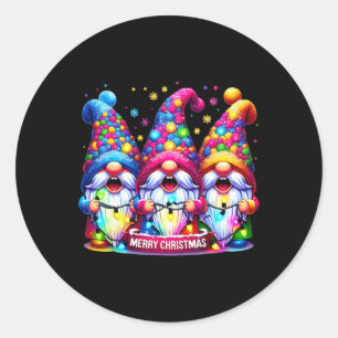 Merry Christmas Three Gnomes Xmas Family Men Women Classic Round Sticker