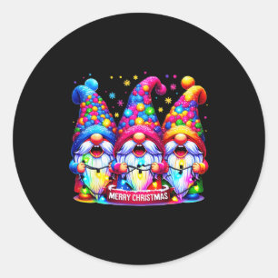 Merry Christmas Three Gnomes Xmas Family Men Women Classic Round Sticker