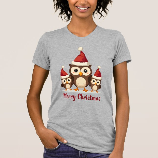 Merry Christmas Three Owls T-Shirt (Front)