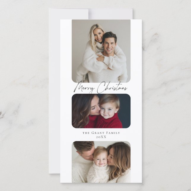 Merry Christmas Three Photo Holiday  (Front)