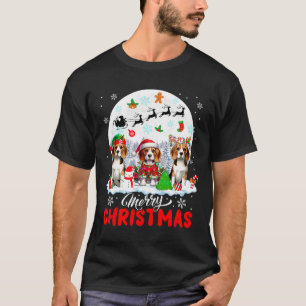 Merry Christmas Three Santa Elf Reindeer Beagles O T-Shirt