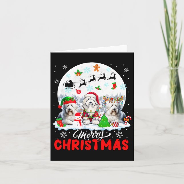 Merry Christmas Three Santa Elf Reindeer Bearded C Card (Front)