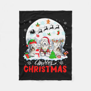 Merry Christmas Three Santa Elf Reindeer Bearded C Fleece Blanket