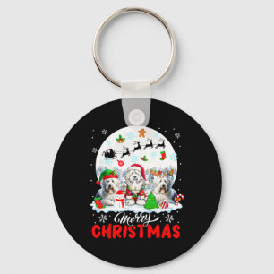 Merry Christmas Three Santa Elf Reindeer Bearded C Key Ring