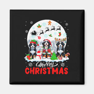 Merry Christmas Three Santa Elf Reindeer Bernedood Magnet