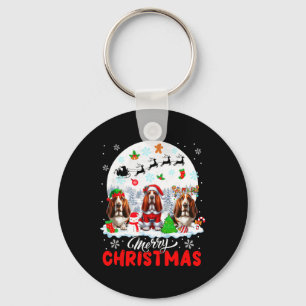 Merry Christmas Three Santa Elf Reindeer Bet Hound Key Ring