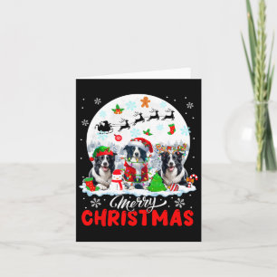 Merry Christmas Three Santa Elf Reindeer Border Co Card