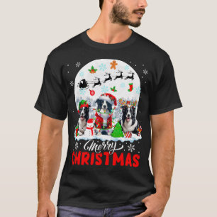 Merry Christmas Three Santa Elf Reindeer Border T-Shirt