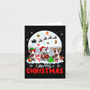 Merry Christmas Three Santa Elf Reindeer Bull Terr Card