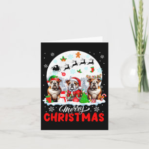 Merry Christmas Three Santa Elf Reindeer Bulldogs Card