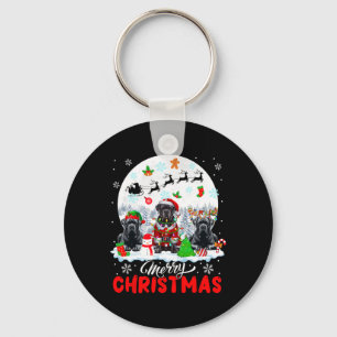 Merry Christmas Three Santa Elf Reindeer Cane Cors Key Ring