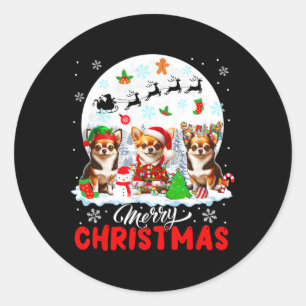 Merry Christmas Three Santa Elf Reindeer Chihuahua Classic Round Sticker