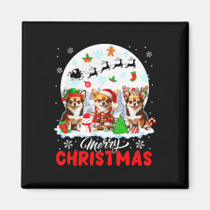 Merry Christmas Three Santa Elf Reindeer Chihuahua Magnet