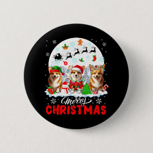 Merry Christmas Three Santa Elf Reindeer Corgis Ow 6 Cm Round Badge