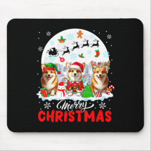 Merry Christmas Three Santa Elf Reindeer Corgis Ow Mouse Pad