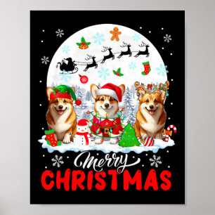 Merry Christmas Three Santa Elf Reindeer Corgis Ow Poster