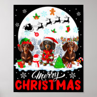 Merry Christmas Three Santa Elf Reindeer Dachshund