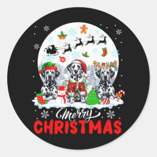 Merry Christmas Three Santa Elf Reindeer Dalmatian Classic Round Sticker