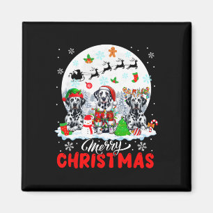 Merry Christmas Three Santa Elf Reindeer Dalmatian Magnet