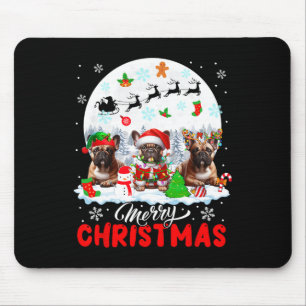 Merry Christmas Three Santa Elf Reindeer French Bu Mouse Pad