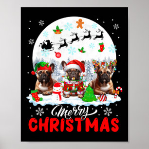 Merry Christmas Three Santa Elf Reindeer French Bu Poster
