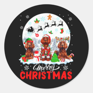 Merry Christmas Three Santa Elf Reindeer Irish Set Classic Round Sticker