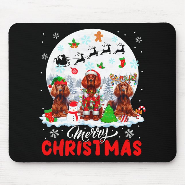 Merry Christmas Three Santa Elf Reindeer Irish Set Mouse Pad (Front)