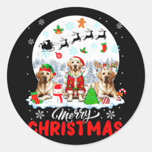 Merry Christmas Three Santa Elf Reindeer Labrador Classic Round Sticker