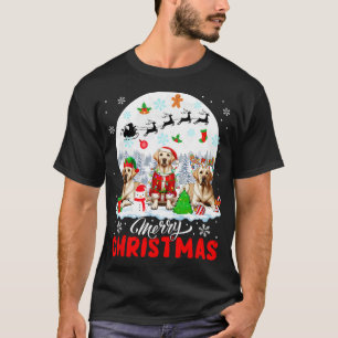 Merry Christmas Three Santa Elf Reindeer Labrador  T-Shirt