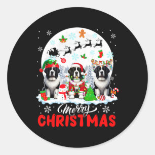 Merry Christmas Three Santa Elf Reindeer Landseers Classic Round Sticker