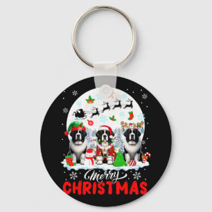 Merry Christmas Three Santa Elf Reindeer Landseers Key Ring