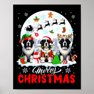 Merry Christmas Three Santa Elf Reindeer Landseers Poster
