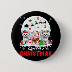 Merry Christmas Three Santa Elf Reindeer Malteses 6 Cm Round Badge