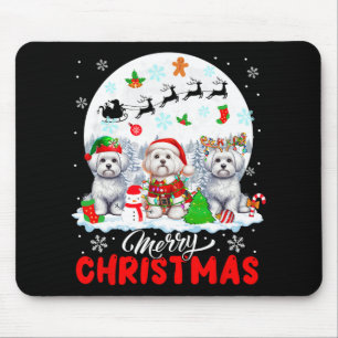 Merry Christmas Three Santa Elf Reindeer Malteses Mouse Pad