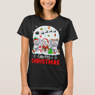 Merry Christmas Three Santa Elf Reindeer Malteses T-Shirt