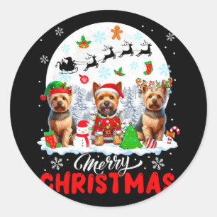 Merry Christmas Three Santa Elf Reindeer Norwich T Classic Round Sticker