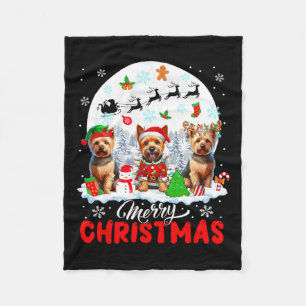 Merry Christmas Three Santa Elf Reindeer Norwich T Fleece Blanket