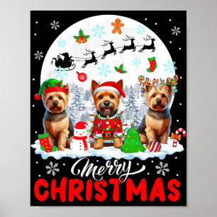 Merry Christmas Three Santa Elf Reindeer Norwich T Poster