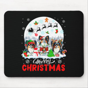 Merry Christmas Three Santa Elf Reindeer Papillons Mouse Pad