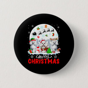 Merry Christmas Three Santa Elf Reindeer Poodles O 6 Cm Round Badge
