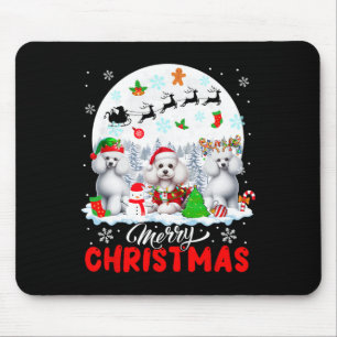Merry Christmas Three Santa Elf Reindeer Poodles O Mouse Pad