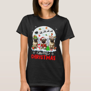 Merry Christmas Three Santa Elf Reindeer Pugs Owne T-Shirt