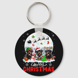 Merry Christmas Three Santa Elf Reindeer Rottweile Key Ring