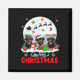 Merry Christmas Three Santa Elf Reindeer Rottweile Magnet