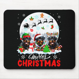 Merry Christmas Three Santa Elf Reindeer Rottweile Mouse Pad