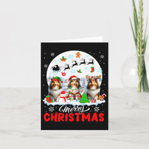 Merry Christmas Three Santa Elf Reindeer Shetland  Card